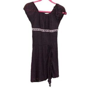 Brooke Lindsay Dress Brown White Polka dots off the Shoulder Asymmetrical hem 14